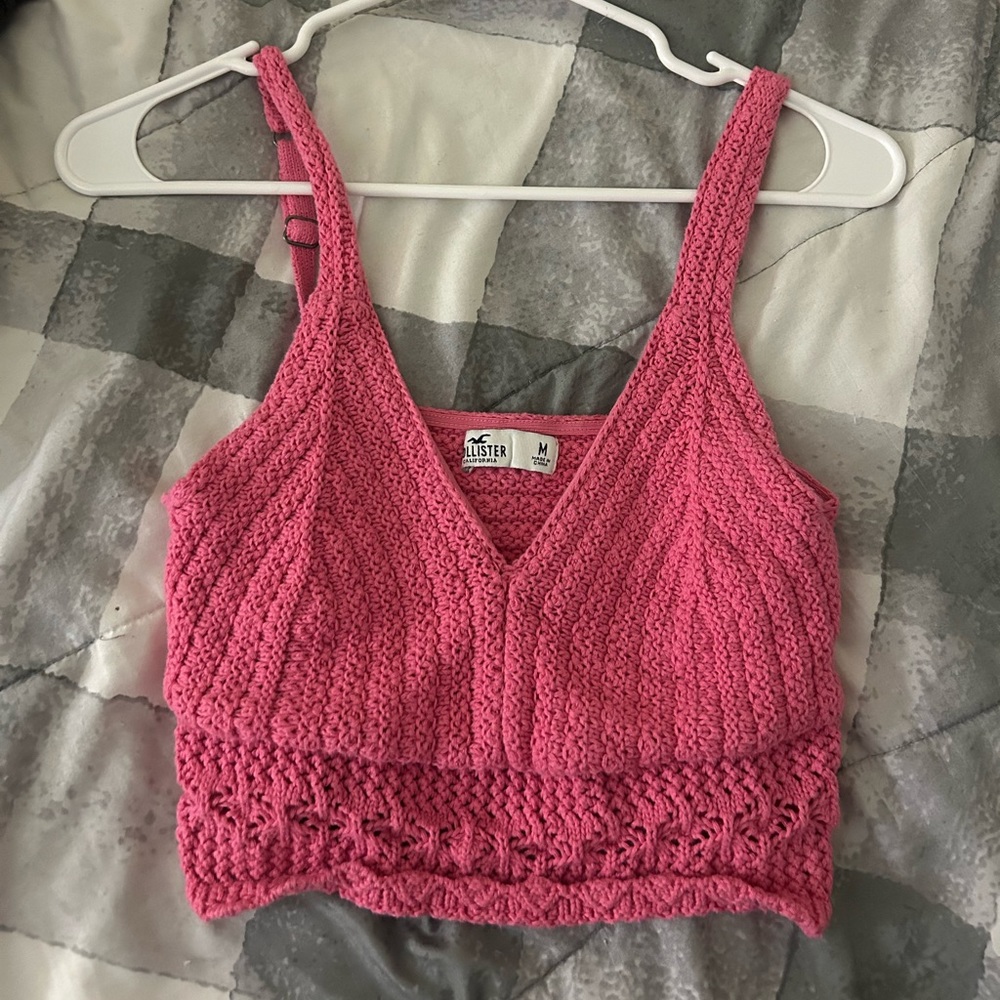 pink hollister crochet top